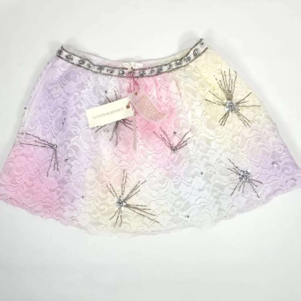 NWT LOVESHACKFANCY KEZIA‎ MINI SKIRT Multi Tie Dye Crystals LS458-992 Size 6